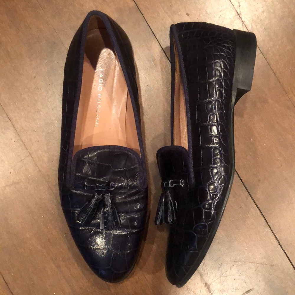 Fabio Rusconi tassel loafer / blue leather print croci